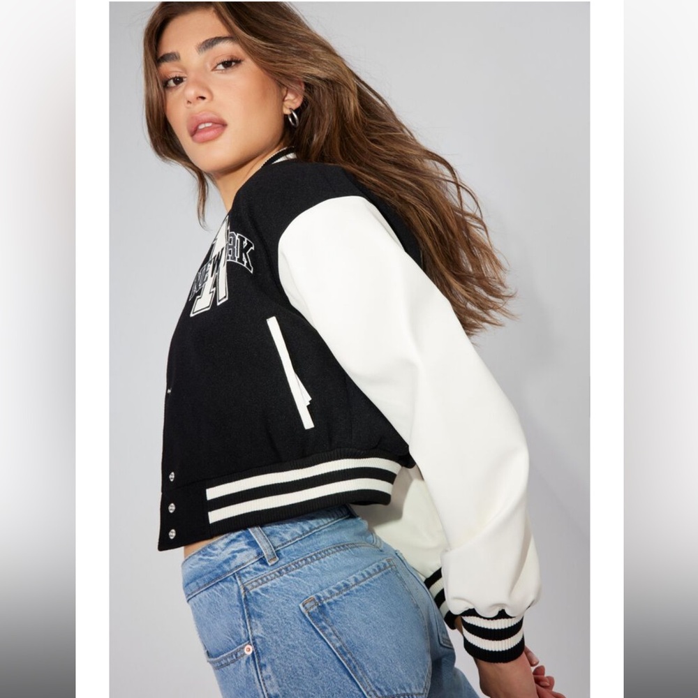 Garage Black and White Varsity crop Jacket